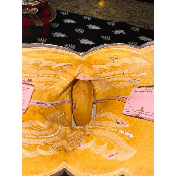 JUSTIN L2667 PINK TAN LEATHER SQUARE TOE COWBOY WESTERN COWGIRL GLAM BOOTS 7.5 - Picture 14 of 14